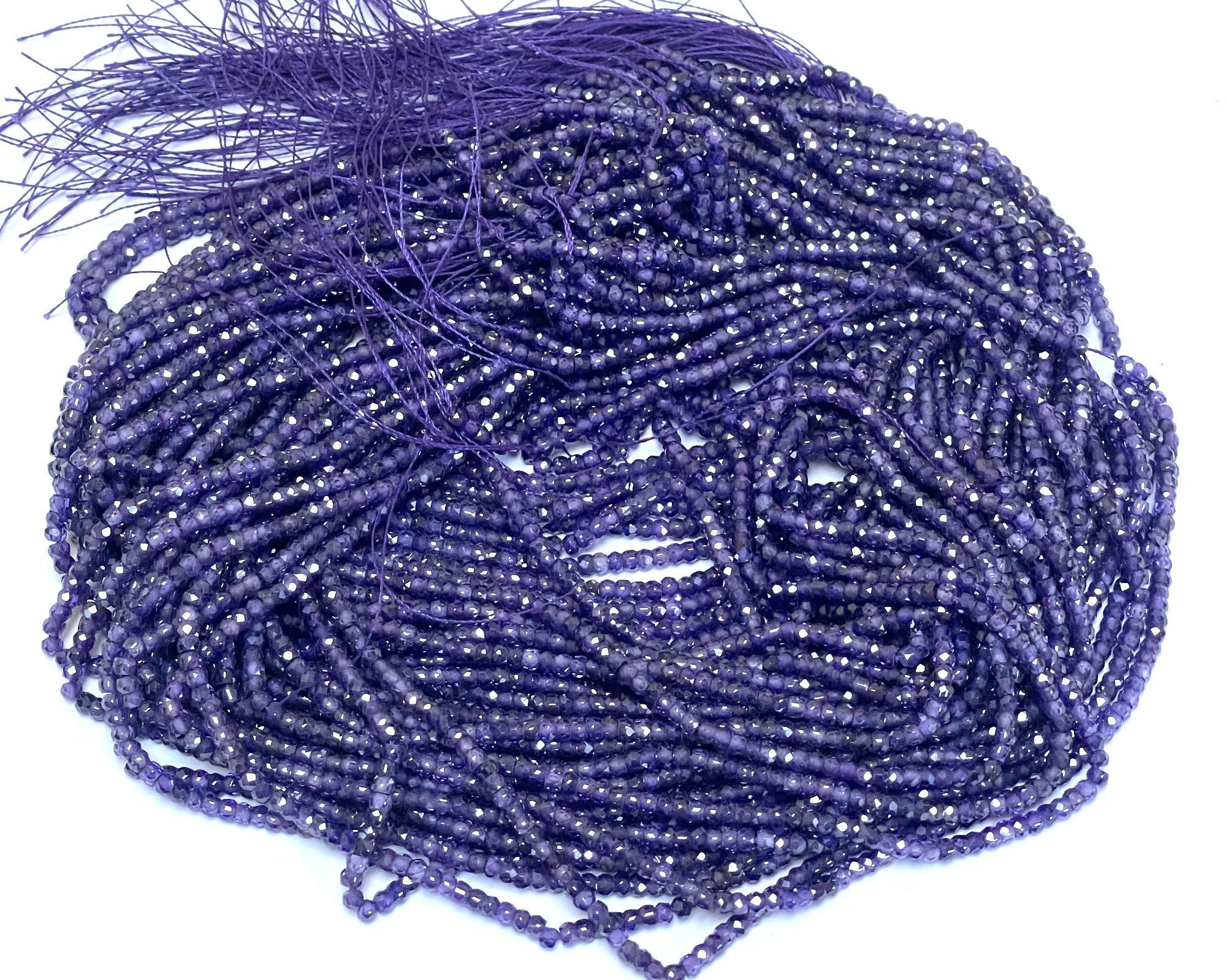 Purple Zircon 3x2mm rondelle micro faceted sparkling CZ beads 15" strand - Oz Beads 