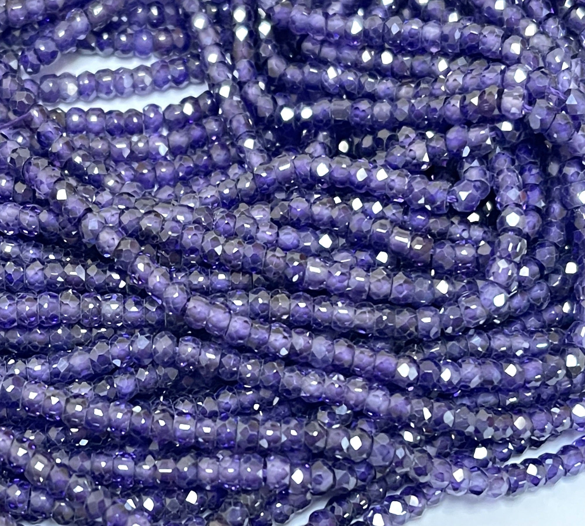 Purple Zircon 3x2mm rondelle micro faceted sparkling CZ beads 15" strand - Oz Beads 