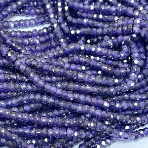 Purple Zircon 3x2mm rondelle micro faceted sparkling CZ beads 15" strand - Oz Beads 
