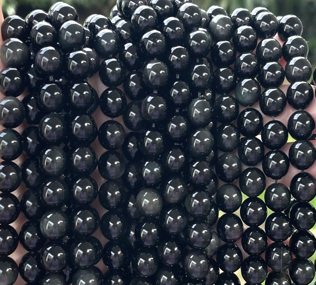 Black Rainbow Obsidian 10mm round natural gemstone beads 15" strand - Oz Beads 