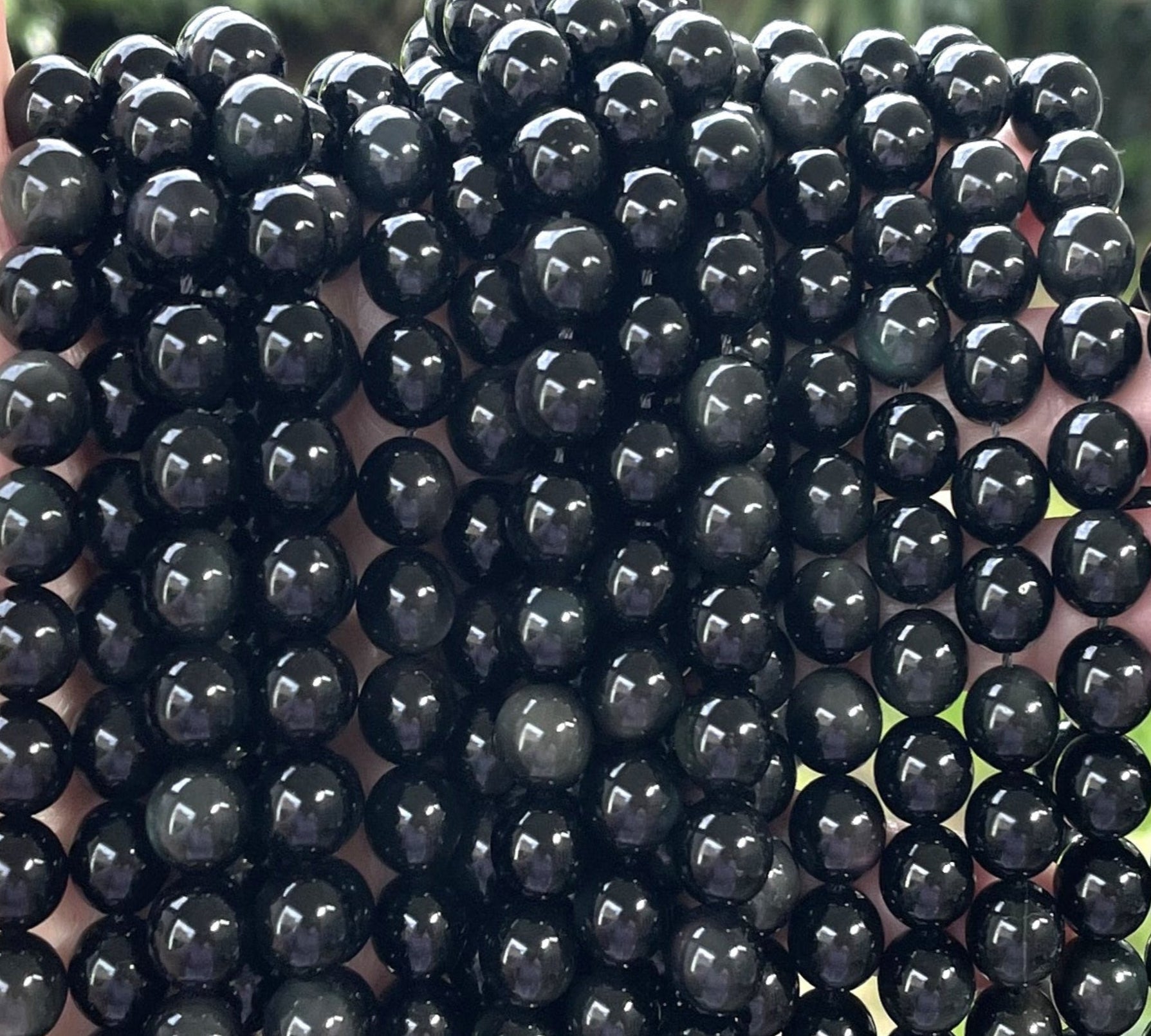 Black Rainbow Obsidian 10mm round natural gemstone beads 15" strand - Oz Beads 