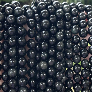 Black Rainbow Obsidian 10mm round natural gemstone beads 15" strand - Oz Beads 