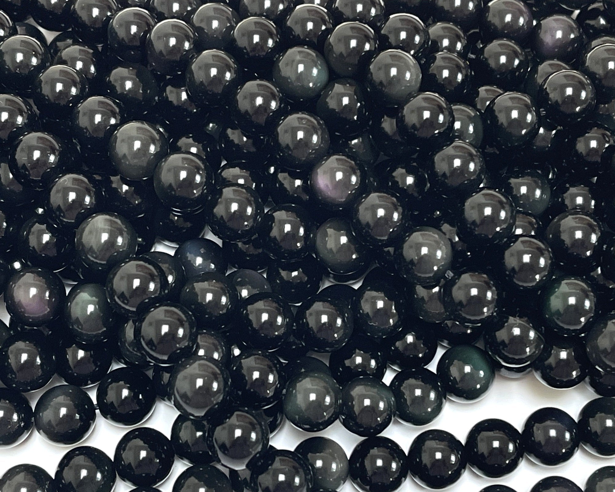 Black Rainbow Obsidian 10mm round natural gemstone beads 15" strand - Oz Beads 