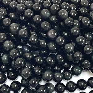 Black Rainbow Obsidian 10mm round natural gemstone beads 15" strand - Oz Beads 