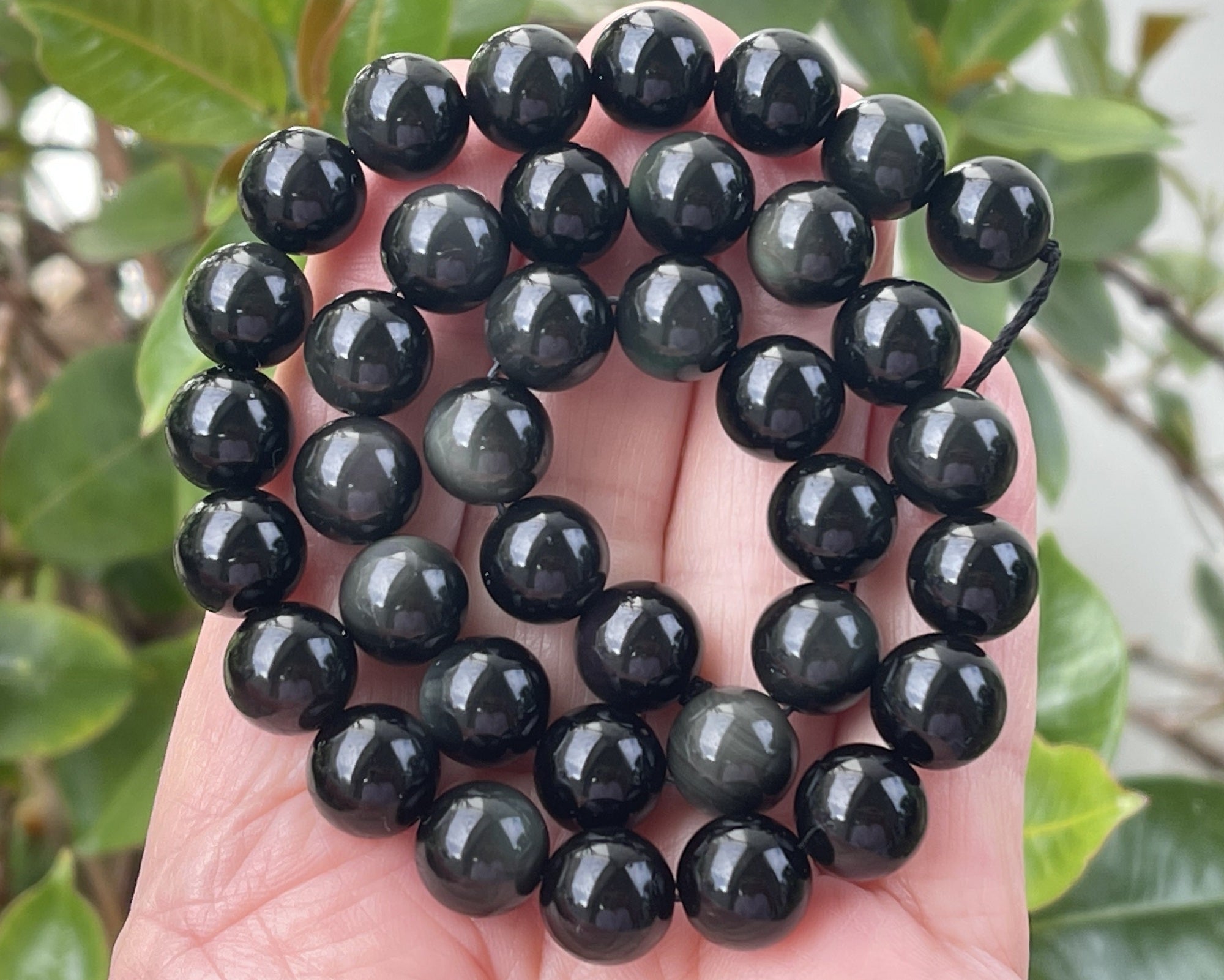Black Rainbow Obsidian 10mm round natural gemstone beads 15" strand - Oz Beads 