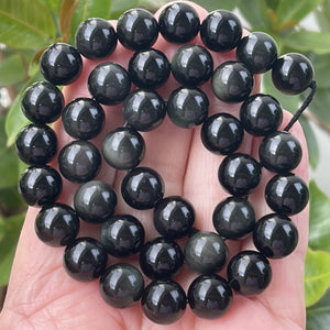 Black Rainbow Obsidian 10mm round natural gemstone beads 15" strand - Oz Beads 