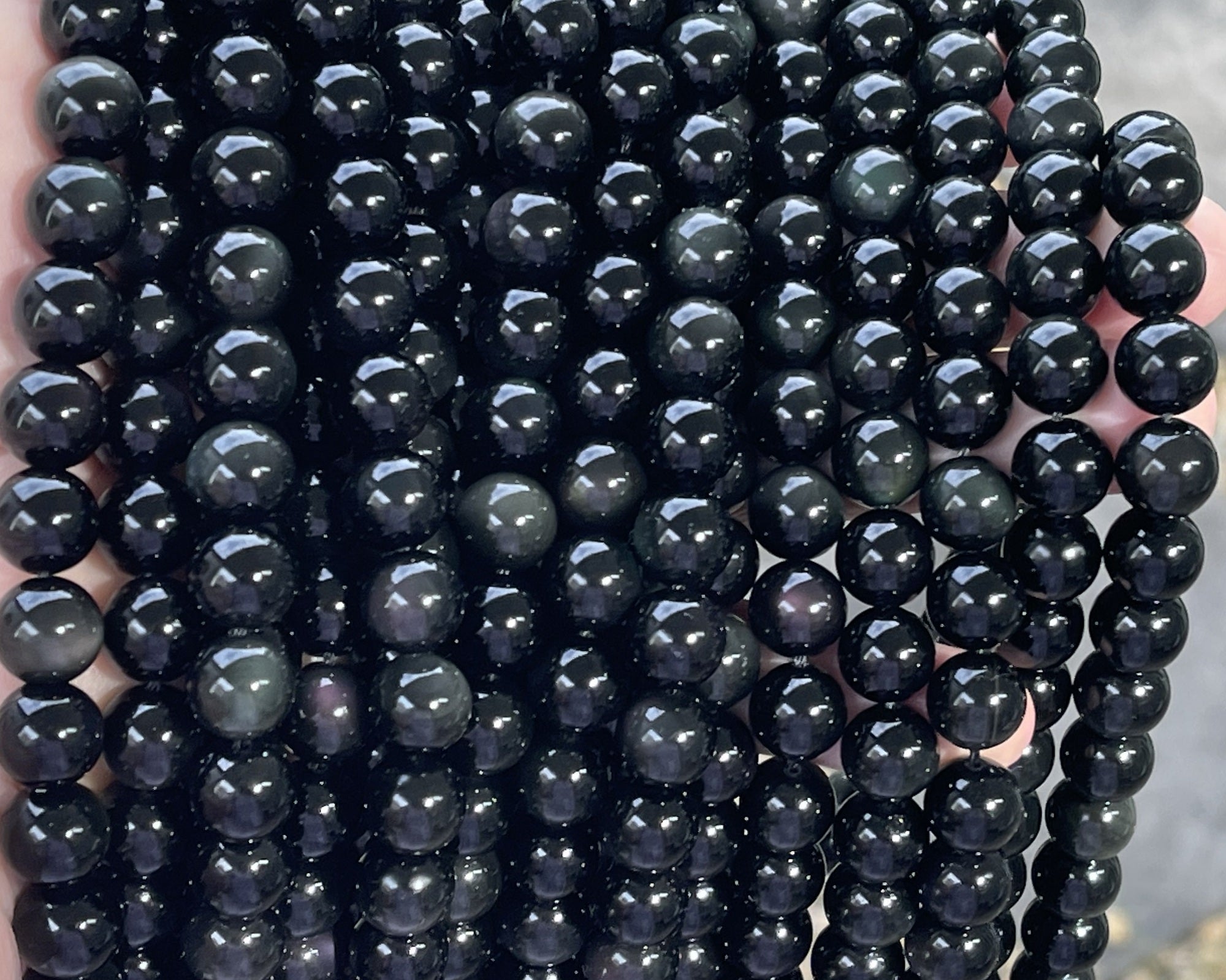Black Rainbow Obsidian 10mm round natural gemstone beads 15" strand - Oz Beads 