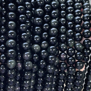 Black Rainbow Obsidian 10mm round natural gemstone beads 15" strand - Oz Beads 