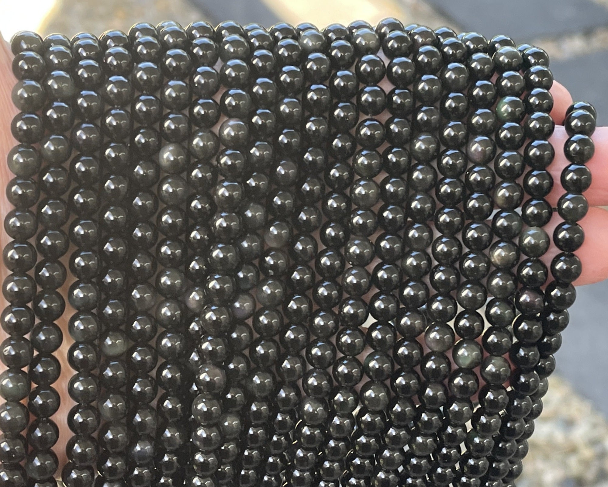 Black Rainbow Obsidian 6mm round natural gemstone beads 15.5" strand - Oz Beads 