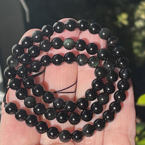 Black Rainbow Obsidian 6mm round natural gemstone beads 15.5" strand - Oz Beads 