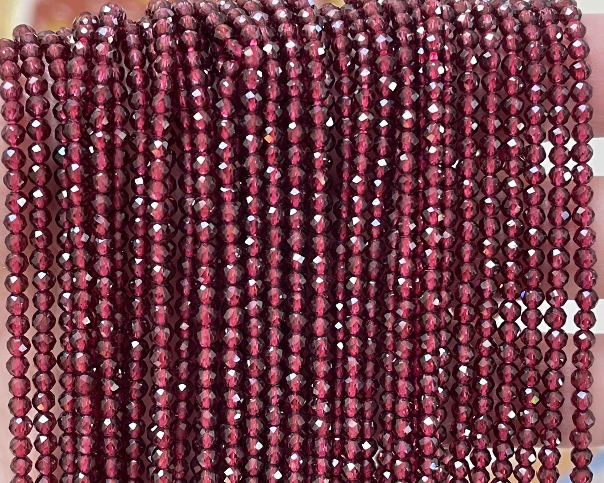 Red Garnet 3mm faceted round natural gemstone beads 15.5" strand - Oz Beads 