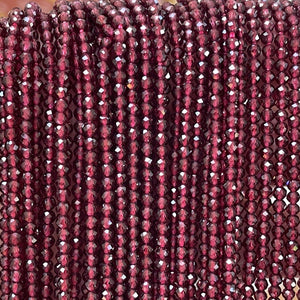 Red Garnet 3mm faceted round natural gemstone beads 15.5" strand - Oz Beads 