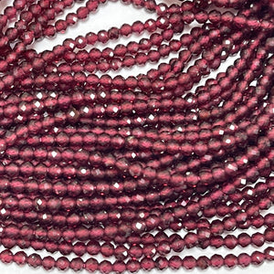 Red Garnet 3mm faceted round natural gemstone beads 15.5" strand - Oz Beads 