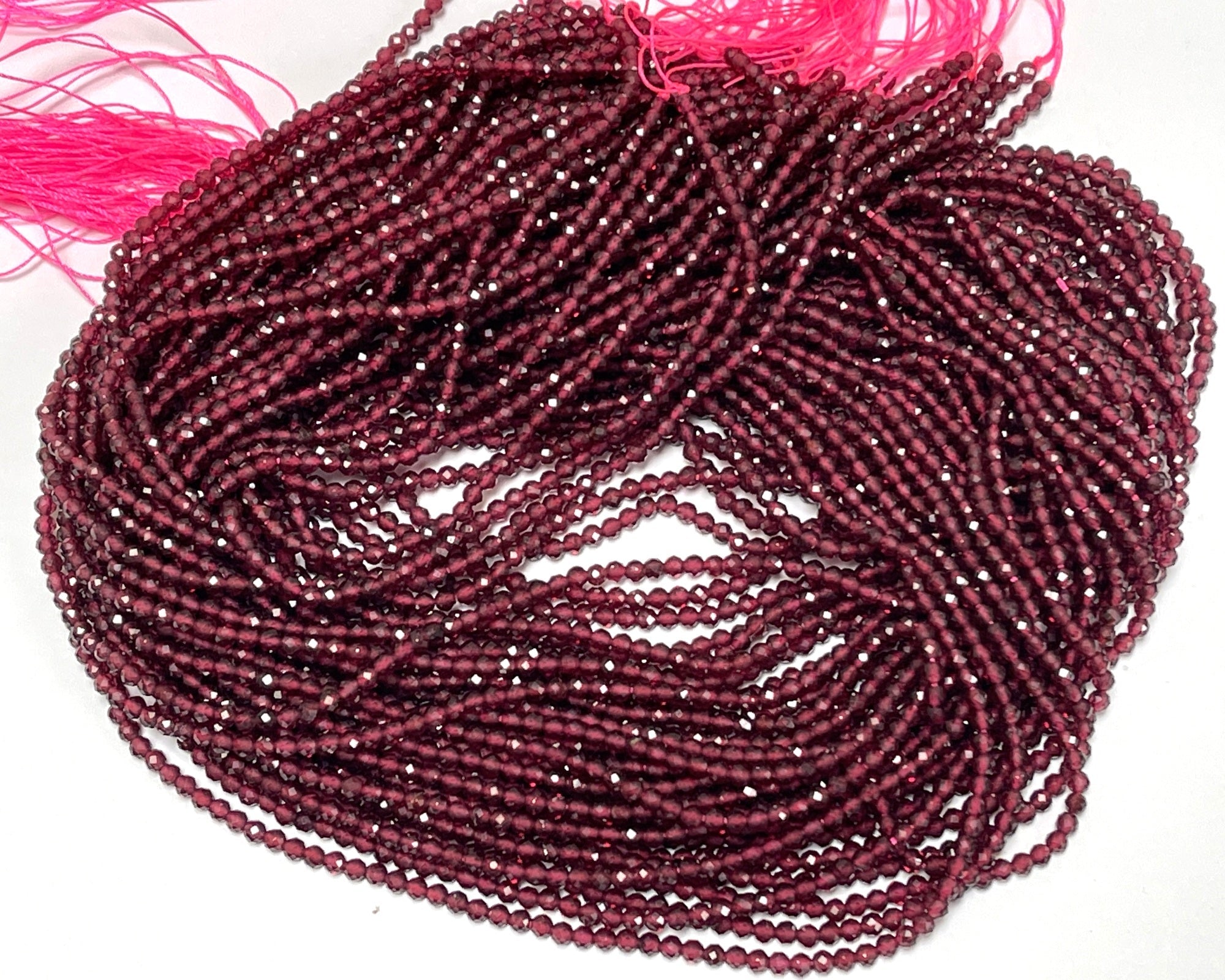 Red Garnet 3mm faceted round natural gemstone beads 15.5" strand - Oz Beads 