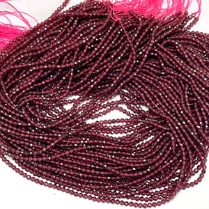 Red Garnet 3mm faceted round natural gemstone beads 15.5" strand - Oz Beads 