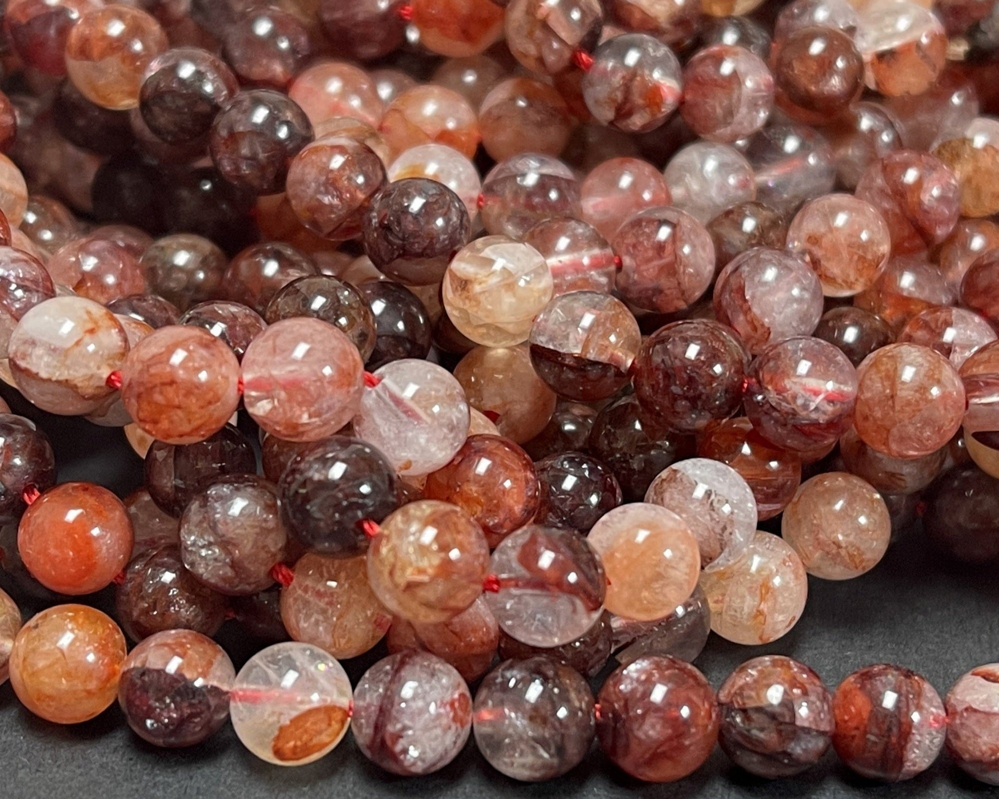 Red Hematoid Quartz 6mm round natural gemstone beads 15.5" strand - Oz Beads 