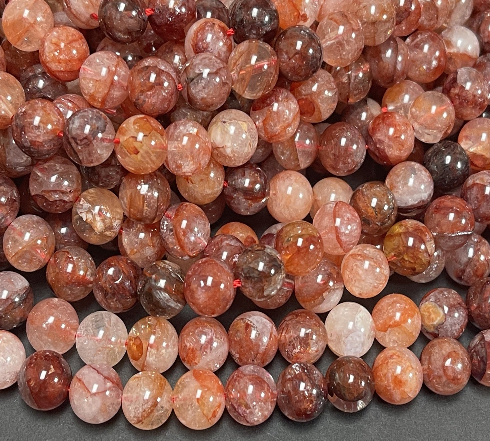 Red Hematoid Quartz 8mm round natural gemstone beads 15.5" strand - Oz Beads 