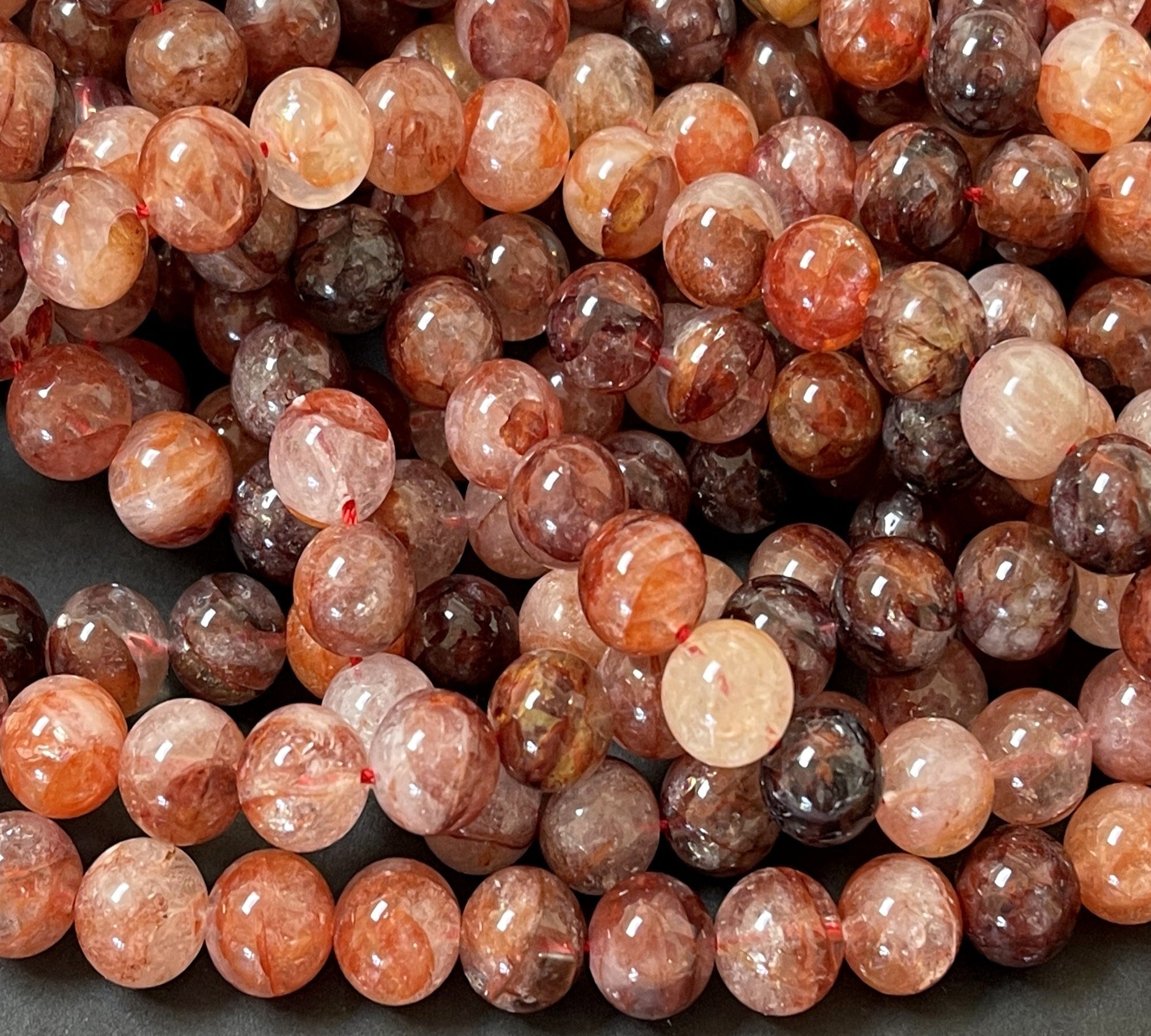 Red Hematoid Quartz 8mm round natural gemstone beads 15.5" strand - Oz Beads 