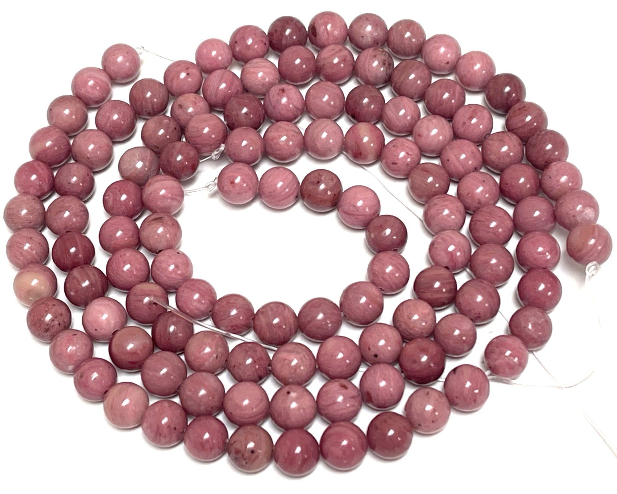 Rose Pink Rhodonite 6mm round natural gemstone beads 15" strand - Oz Beads 