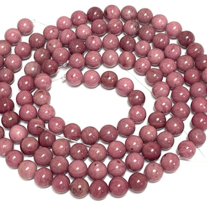 Rose Pink Rhodonite 6mm round natural gemstone beads 15" strand - Oz Beads 