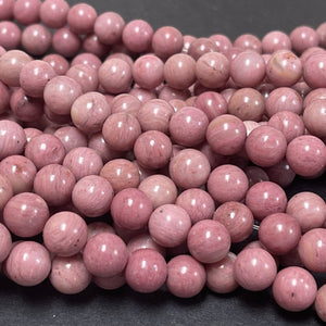 Rose Pink Rhodonite 8mm round natural gemstone beads 15" strand - Oz Beads 