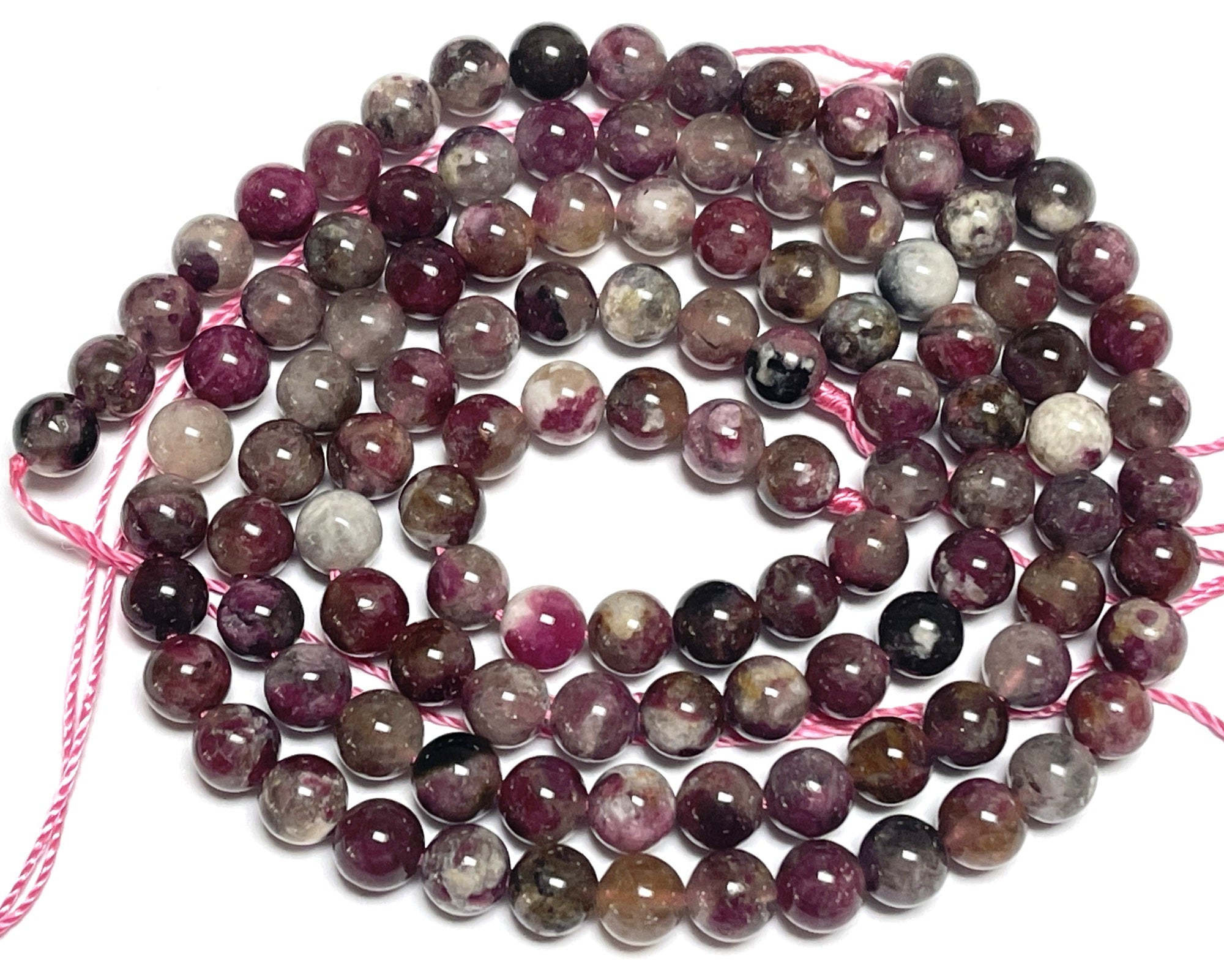 Rubellite Tourmaline 7mm round natural gemstone beads 16" strand - Oz Beads 