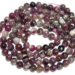 Rubellite Tourmaline 7mm round natural gemstone beads 16" strand - Oz Beads 
