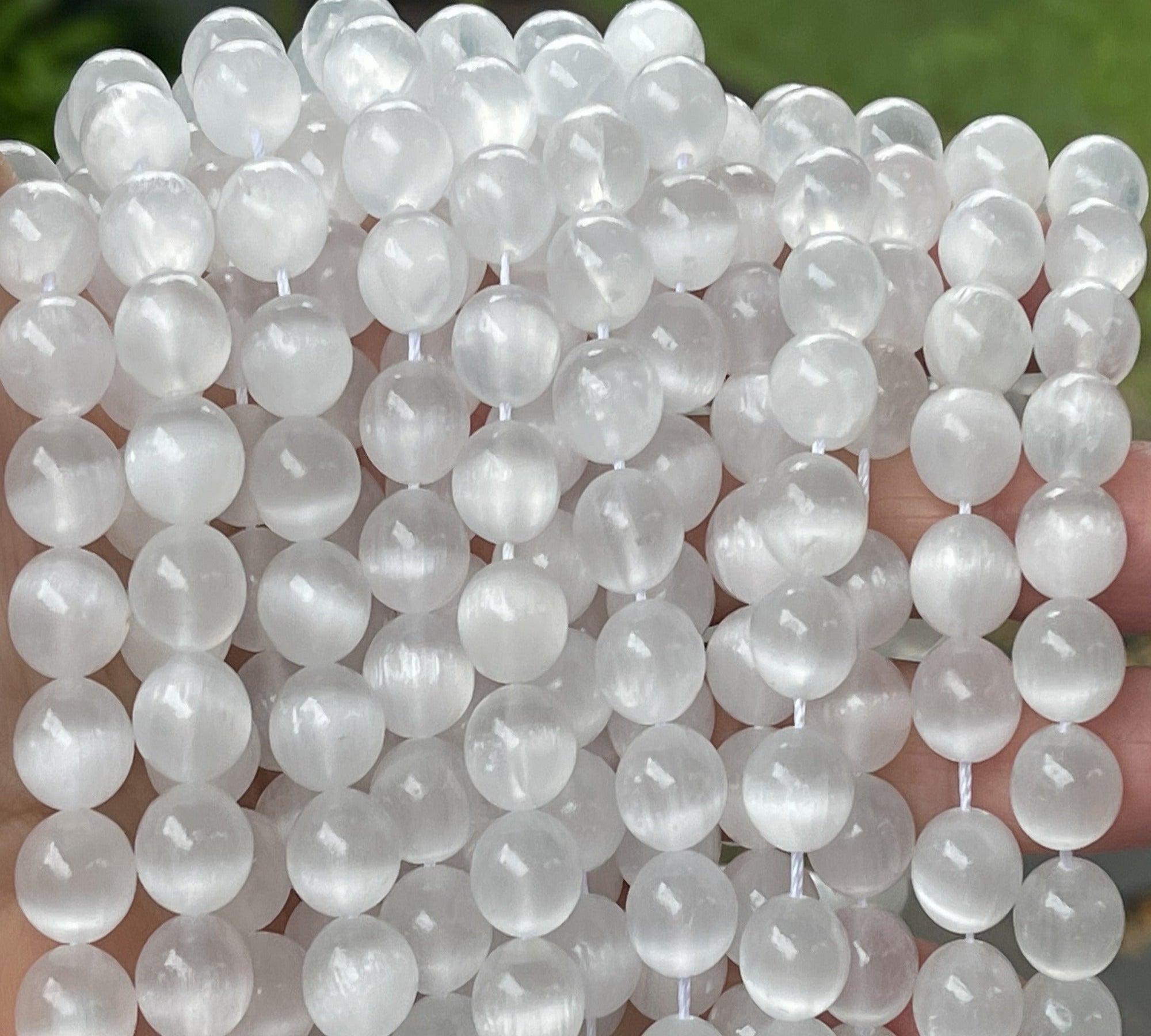 Selenite 10mm round natural gemstone beads 15" strand - Oz Beads 