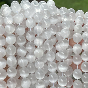 Selenite 10mm round natural gemstone beads 15" strand - Oz Beads 