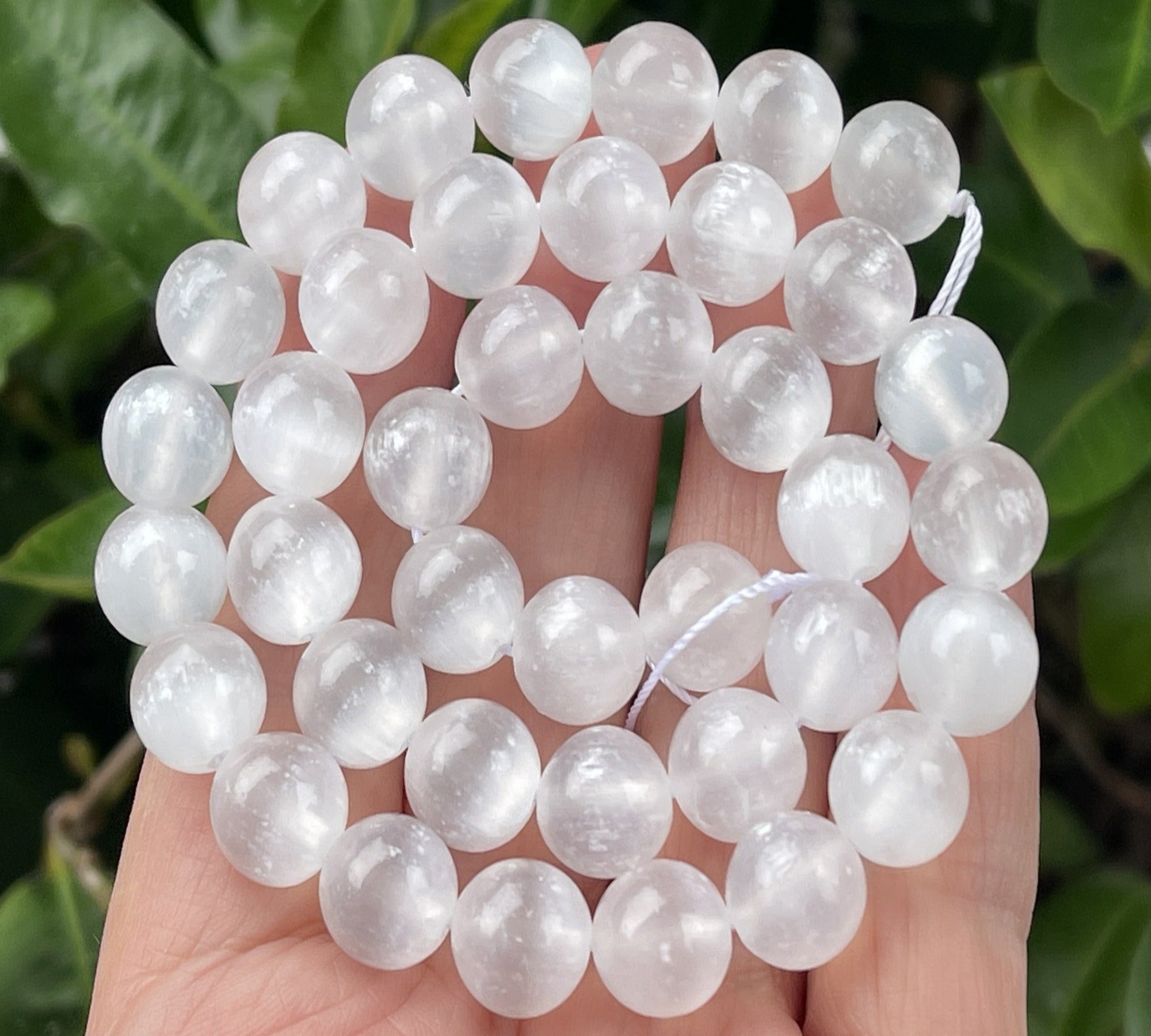 Selenite 10mm round natural gemstone beads 15" strand - Oz Beads 