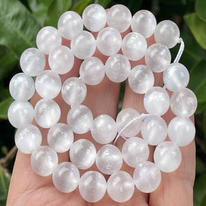 Selenite 10mm round natural gemstone beads 15" strand - Oz Beads 
