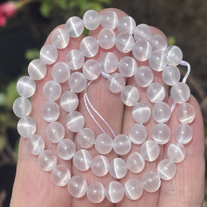 Selenite 6mm round natural gemstone beads 15.5" strand - Oz Beads 