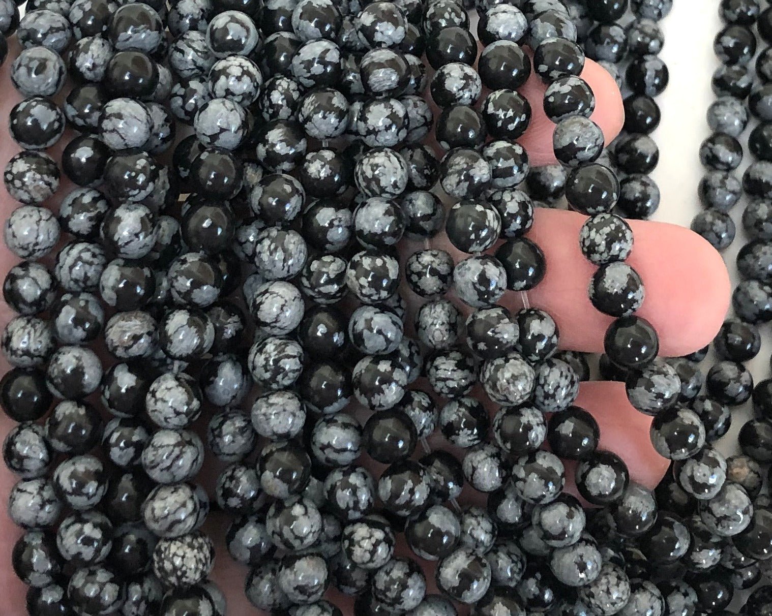 Snowflake Obsidian polished 6mm round gemstone beads 15" strand - Oz Beads 