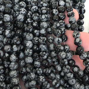 Snowflake Obsidian polished 6mm round gemstone beads 15" strand - Oz Beads 