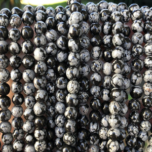 Snowflake Obsidian polished 6mm round gemstone beads 15" strand - Oz Beads 