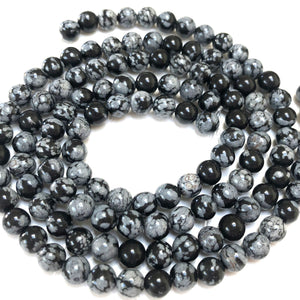 Snowflake Obsidian polished 6mm round gemstone beads 15" strand - Oz Beads 