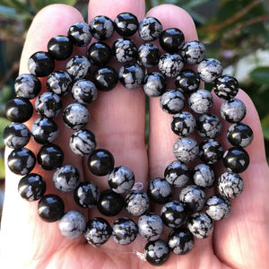 Snowflake Obsidian polished 6mm round gemstone beads 15" strand - Oz Beads 