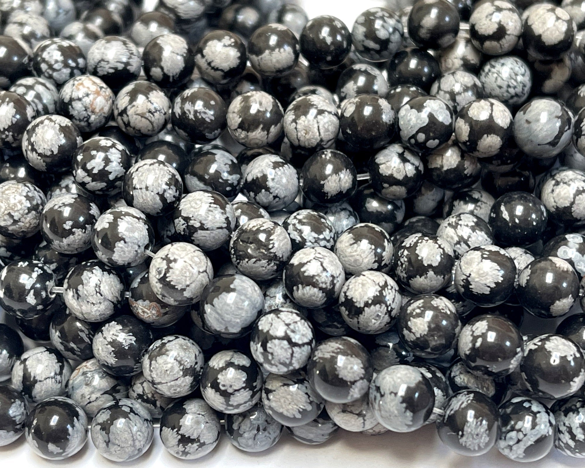 Snowflake Obsidian polished 8mm round gemstone beads 15" strand - Oz Beads 