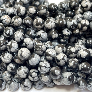 Snowflake Obsidian polished 8mm round gemstone beads 15" strand - Oz Beads 