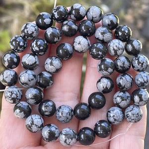 Snowflake Obsidian polished 8mm round gemstone beads 15" strand - Oz Beads 