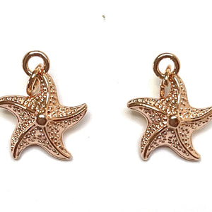 Star Fish charm 13x17mm 14K Rose Gold plated metal alloy pendant - Oz Beads 