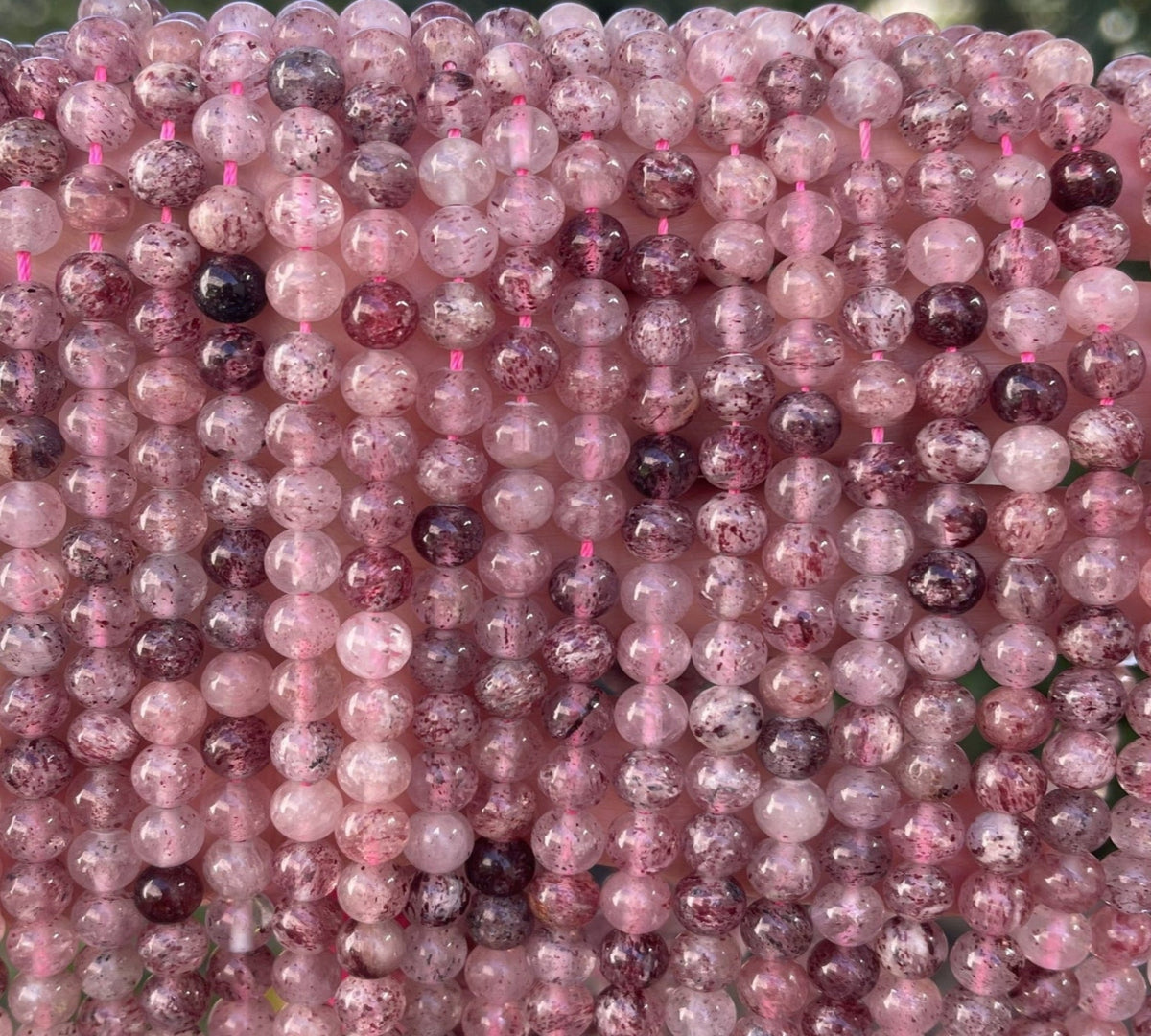 Strawberry Quartz Lepidocrocite 6mm round natural gemstone beads 15.5" strand - Oz Beads 