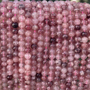 Strawberry Quartz Lepidocrocite 6mm round natural gemstone beads 15.5" strand - Oz Beads 