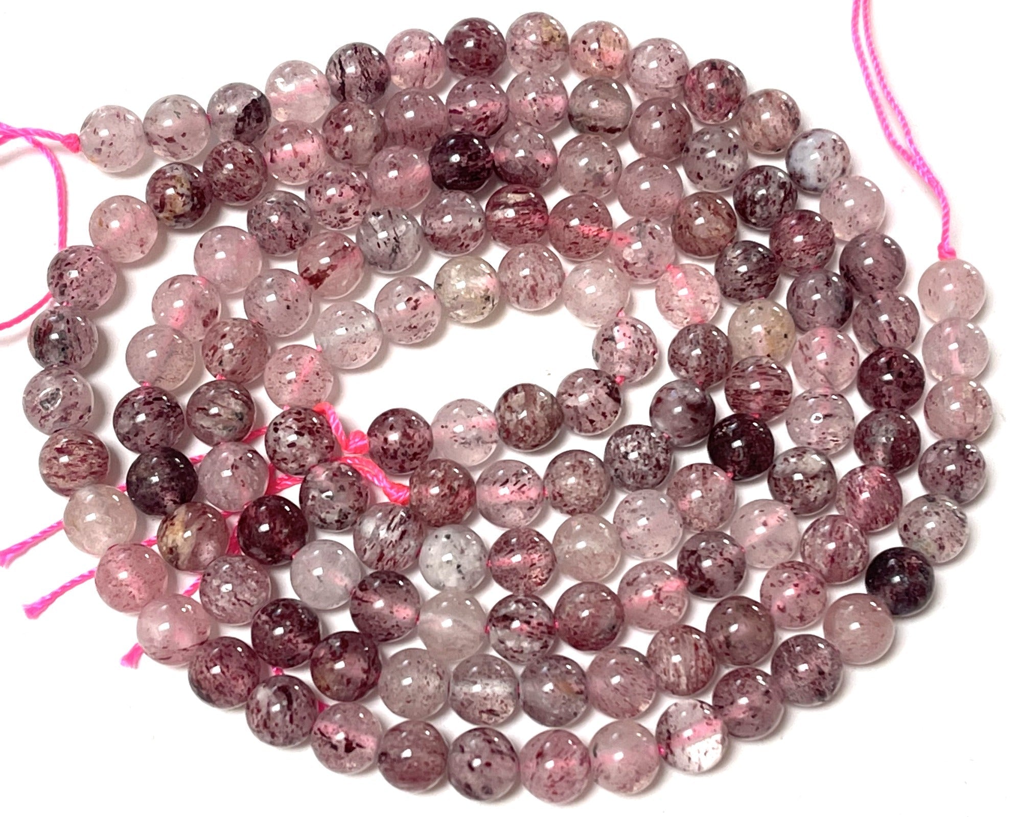Strawberry Quartz Lepidocrocite 6mm round natural gemstone beads 15.5" strand - Oz Beads 
