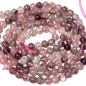 Strawberry Quartz Lepidocrocite 6mm round natural gemstone beads 15.5" strand - Oz Beads 
