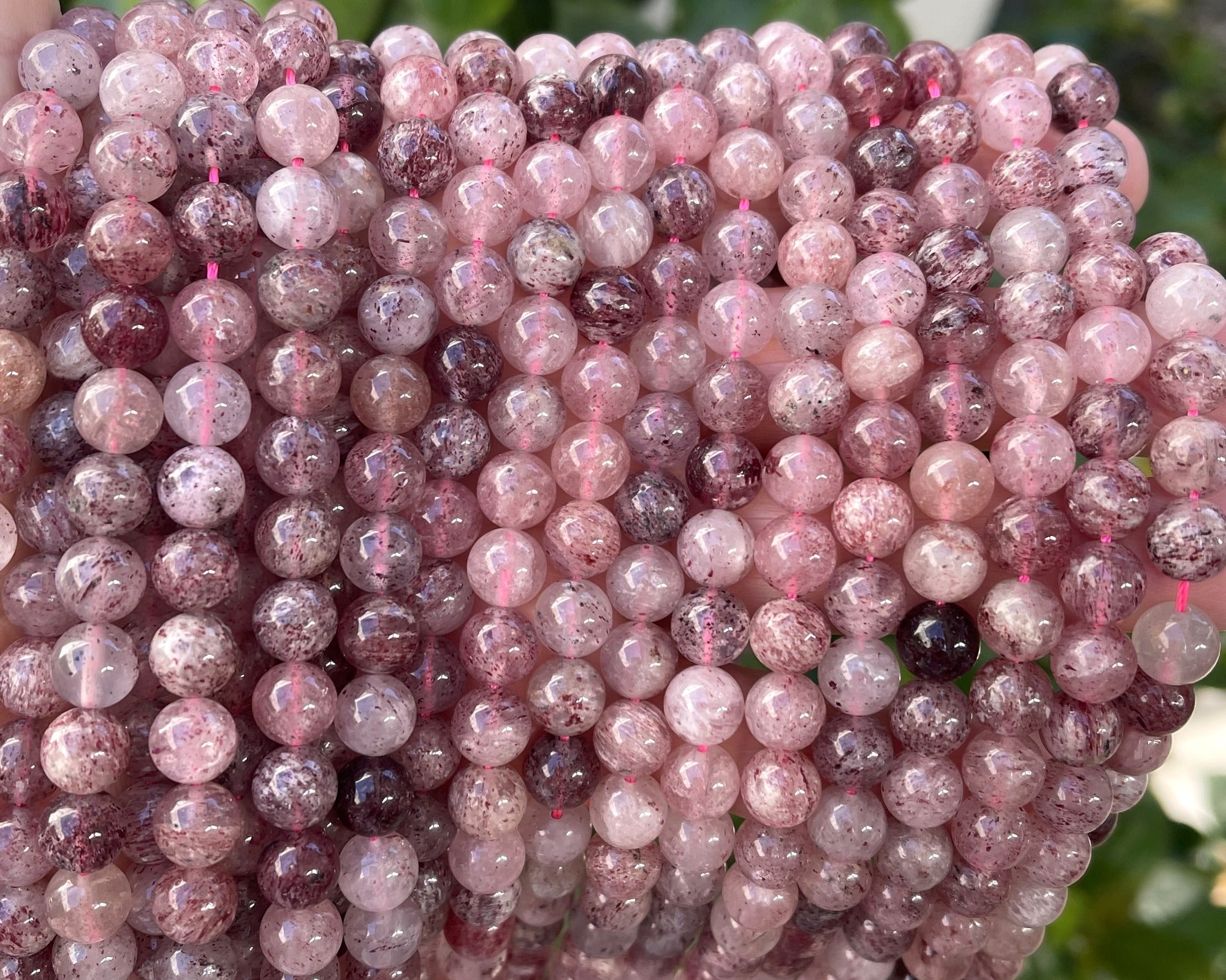 Strawberry Quartz Lepidocrocite 8mm round natural gemstone beads 15.5" strand - Oz Beads 