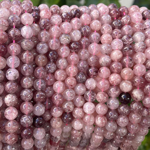 Strawberry Quartz Lepidocrocite 8mm round natural gemstone beads 15.5" strand - Oz Beads 