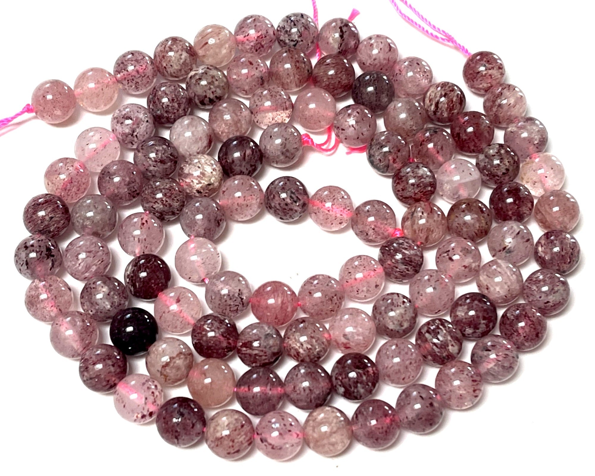 Strawberry Quartz Lepidocrocite 8mm round natural gemstone beads 15.5" strand - Oz Beads 