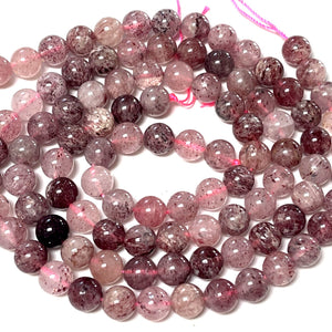 Strawberry Quartz Lepidocrocite 8mm round natural gemstone beads 15.5" strand - Oz Beads 