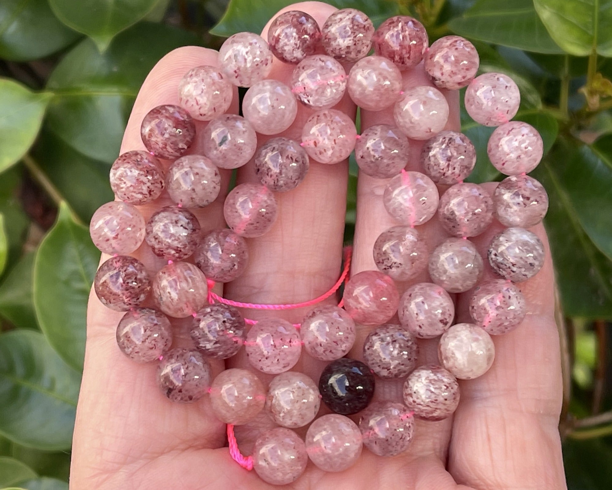 Strawberry Quartz Lepidocrocite 8mm round natural gemstone beads 15.5" strand - Oz Beads 